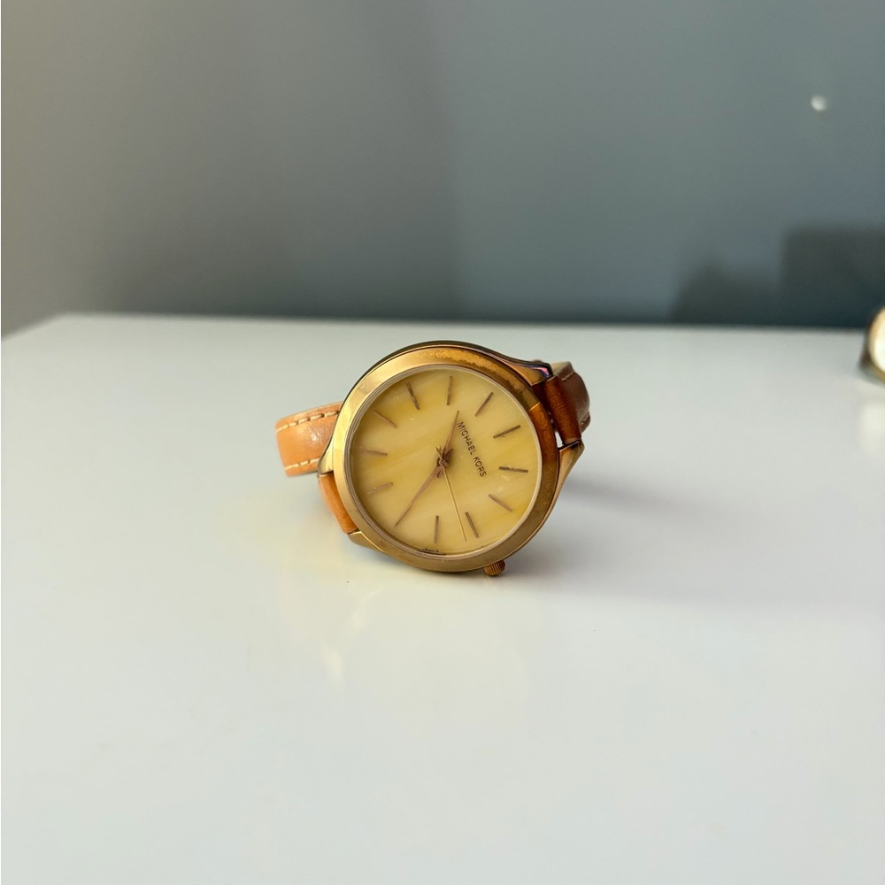 Michael Kors Gold and Tan Leather Watch